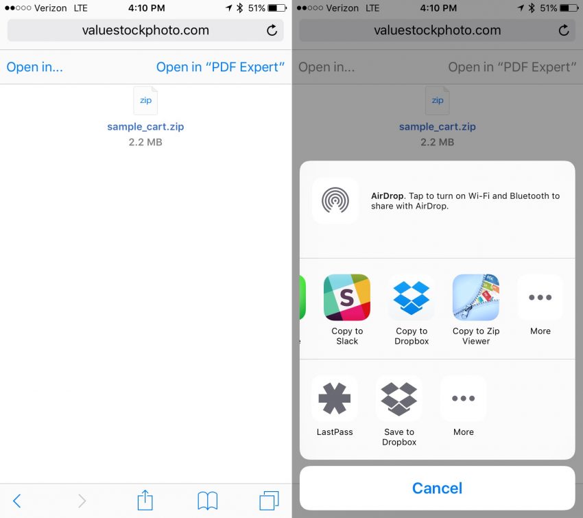 how to open zip files on iphone from email