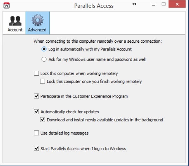parallels access windows xp