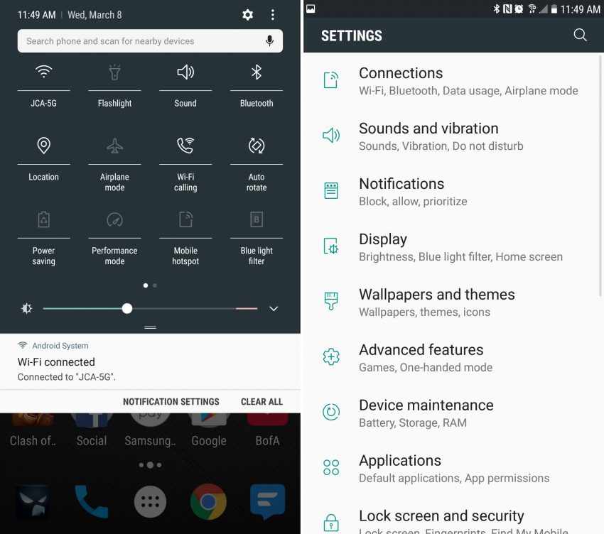 Bullet screen notification что это. Самсунг галакси s8 панель уведомлений. Панель настройки в самсунге. Notification Bar Android. Android 7 Скриншот.