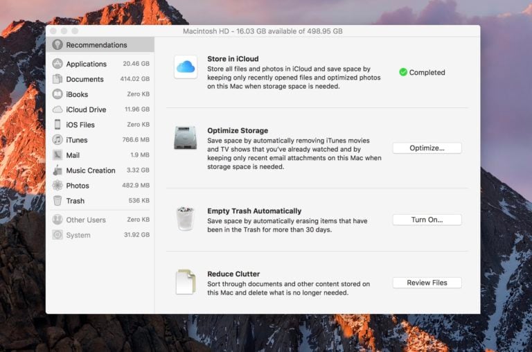 manage space on mac