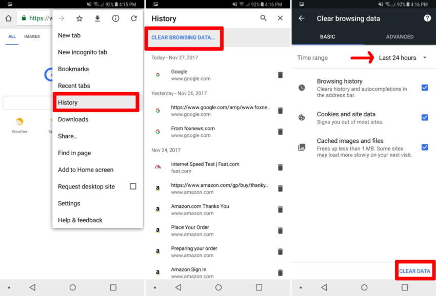 how to clear history on google chrome on samsung galaxy