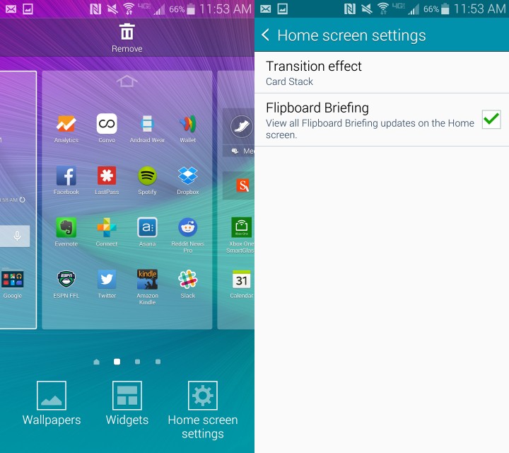 Turn off the Galaxy Note 4 Flipboard home screen.