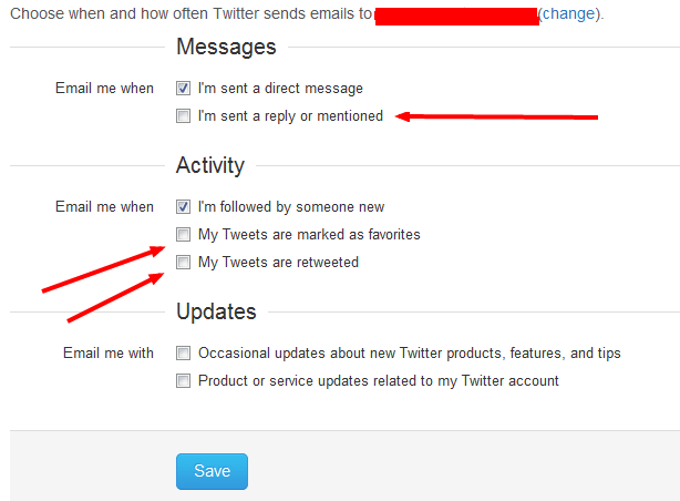 how to turn off email notifications from twitter