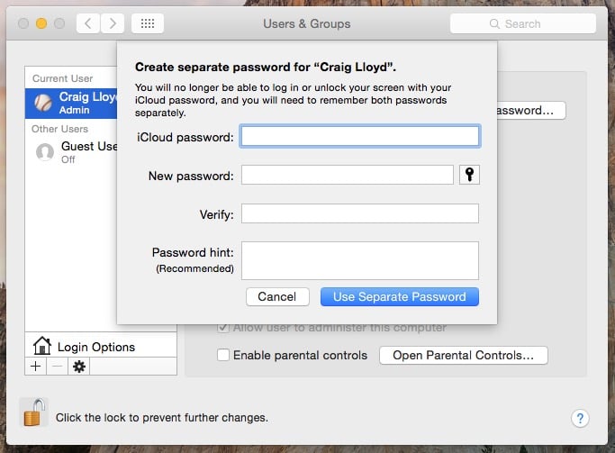 how to change mac password with os install disk
